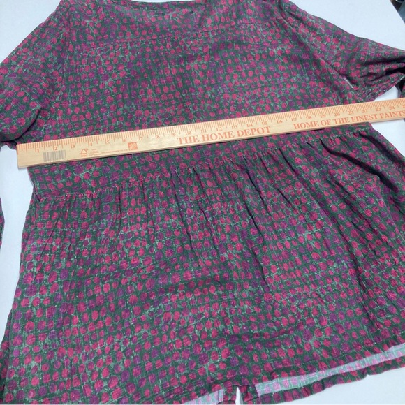Gudrun Sjoden Ottillia Blouse Button Down Tunic Top Green Red Petals XL - Picture 13 of 15